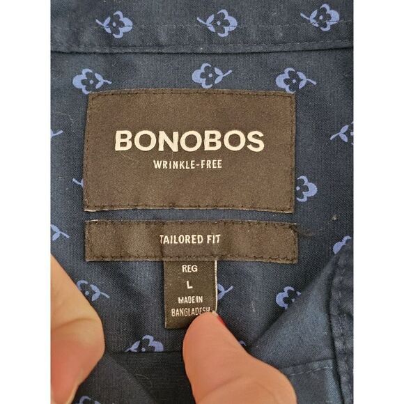 Bonobos Mens Size Large Blue Floral Button Up Shirt Tailored Fit Wrinkle Free - Picture 5 of 13